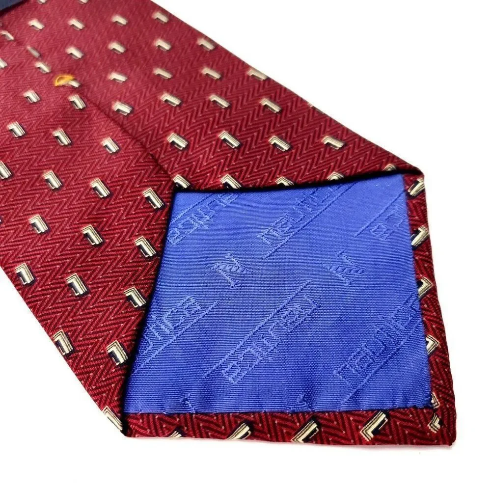 Nautica Red Silk Tie Woven Short Wide‎ Geometric Herringbone